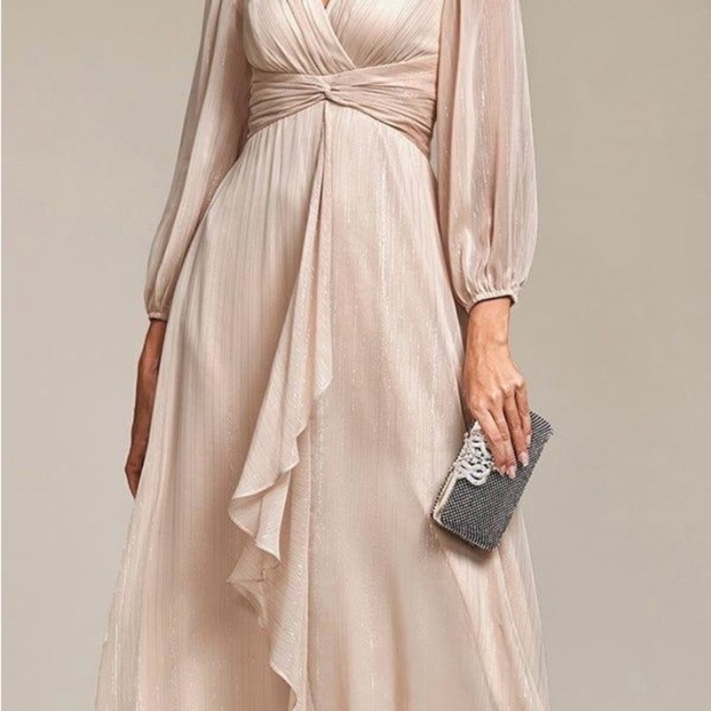 Ever Pretty Blush Long-Sleeve V-Neck Twist-Waist Gown.  Mother of  Groom/Bride.